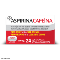 Aspirina 500 mg con Cafeína para Alivio del Dolor - 24 Capletas Recubiertas