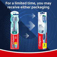 Cepillos Dentales Colgate 360 Limpieza Completa de la Boca, Cerdas Medianas - Paquete de 2