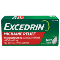 Excedrin Migraine Alivio de la Migraña, 250 mg de Acetaminofén, 250 mg de Aspirina y 65 mg de Cafeína, 100 Capletas