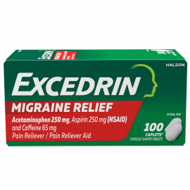 Excedrin Migraine Alivio de la Migraña, 250 mg de Acetaminofén, 250 mg de Aspirina y 65 mg de Cafeína, 100 Capletas