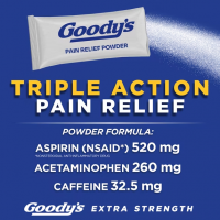 Goody's Powder Analgésico en Polvo de Acción Rápida, 520 mg de Acetaminofén, 260 mg de Aspirina y 32.5 mg de Cafeína, 50 Sobres