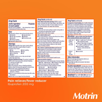 Motrin IB Alivio del Dolor y Fiebre, 200 mg, 100 Capletas Recubiertas